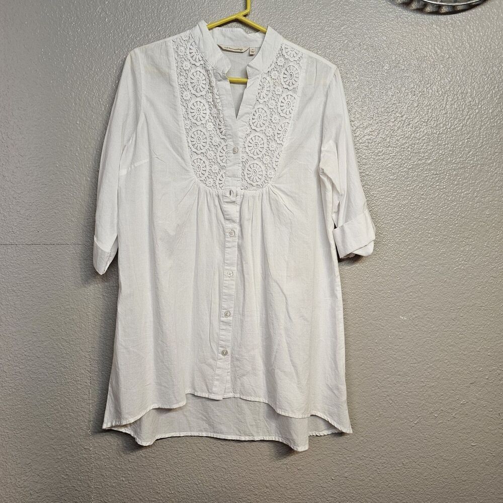 Soft Surroundings White Crochet Lace Tunic Blouse Womens Medium Boho Cotton G122